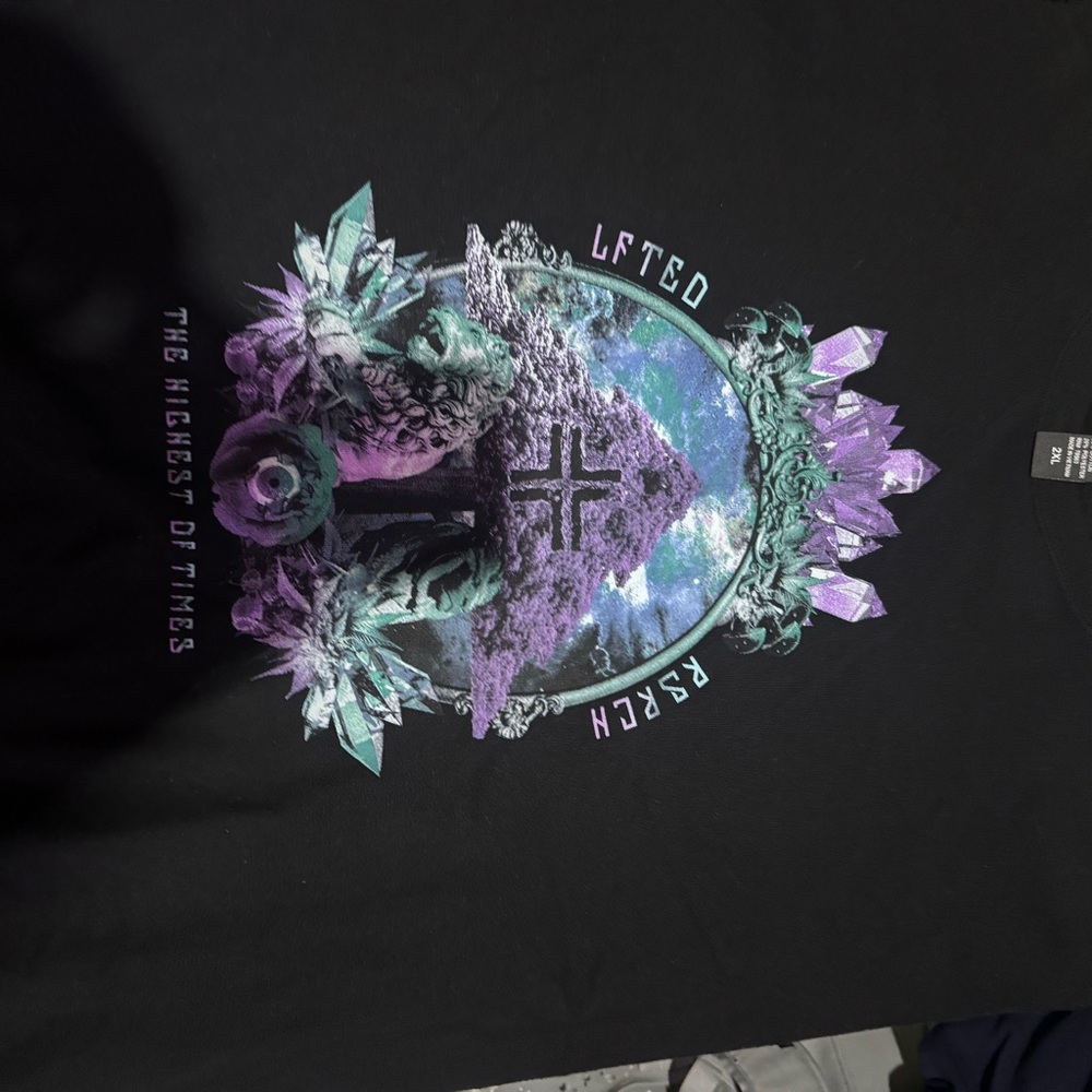LRG Black Crewneck Sweater with Purple and Blue Graphic